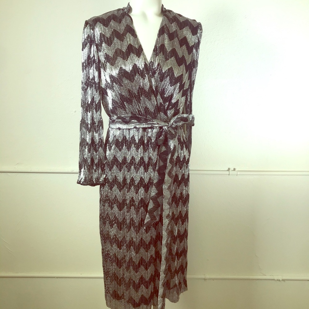 Eliza J. Metallic Chevron Faux Wrap Dress